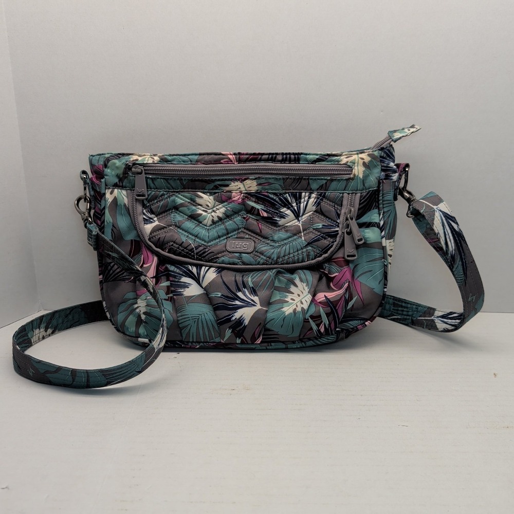 Lug Mambo Crossbody Bag Tropical Leaf Teal Grey - Picture 2 of 16